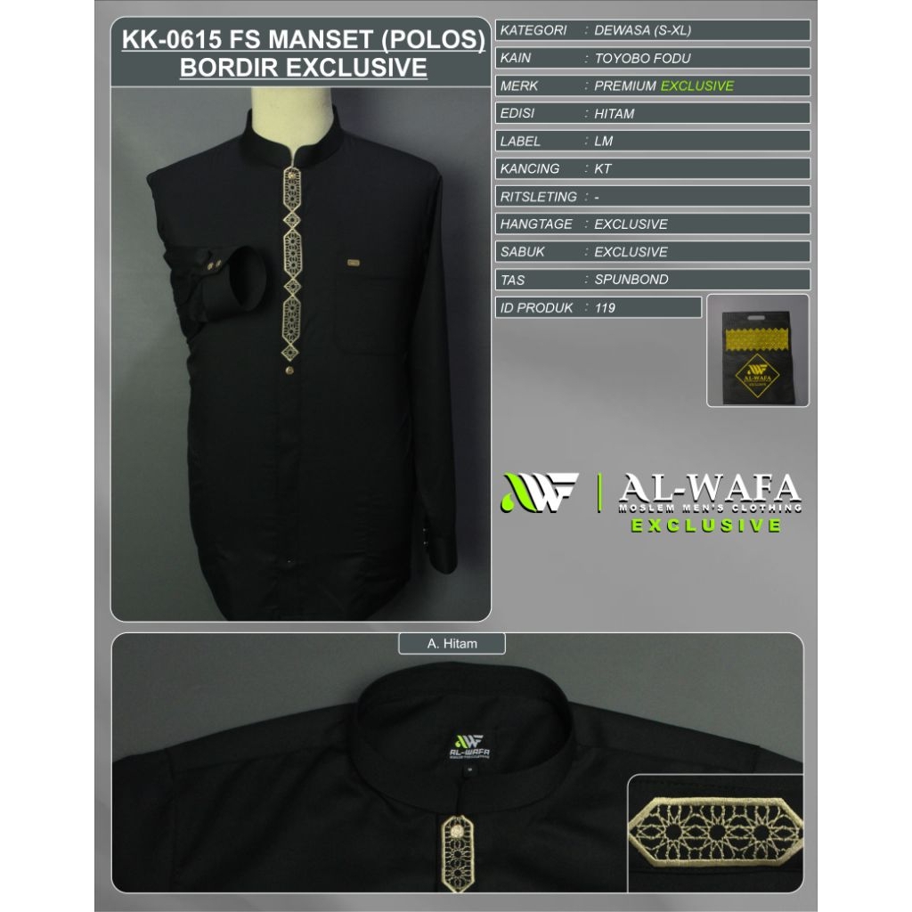 Koko Al-Wafa Hitam Premium Lengan Panjang Baju Muslim Alwafa Baju Koko Alwafa