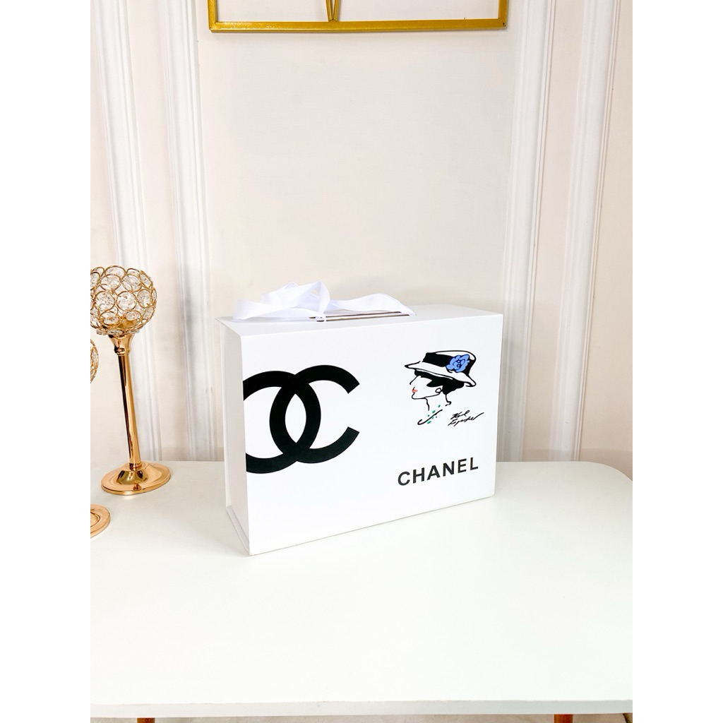 Box Magnet Chanel Putih Premium Bahan Tebal - Kotak Tas Hadiah Luxury Bag - Penyimpanan Kado Topi Li