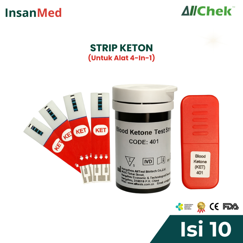 Allchek Blood Ketone Test Strip – Strip Keton Darah Multimeter 4-in-1 Isi 10