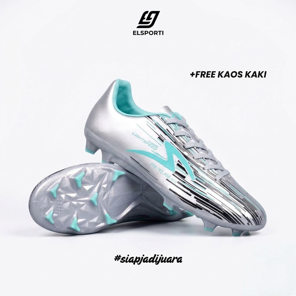 SEPATU BOLA SPECS LIGHTSPEED REBORN SILVER BLACK AQUA‎