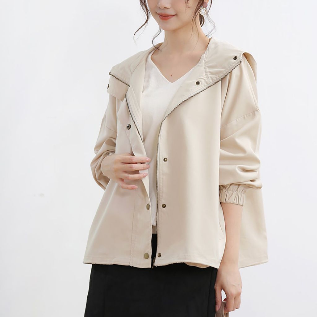 Jaket wanita casual Hoodie kancing depan double sleting stylish korean