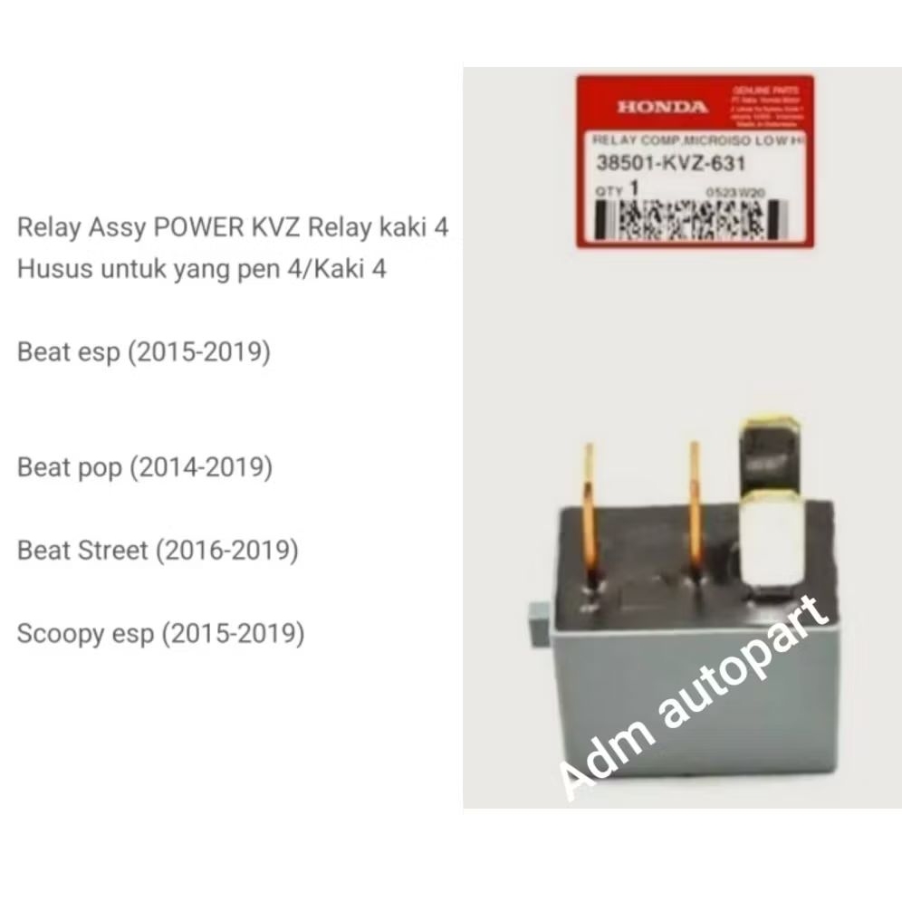 Relay Assy POWER KVZ Relay kaki 4 Beat esp 2015-2019 Beat pop 2014-2019  Beat Street 2016-2019 Scoop