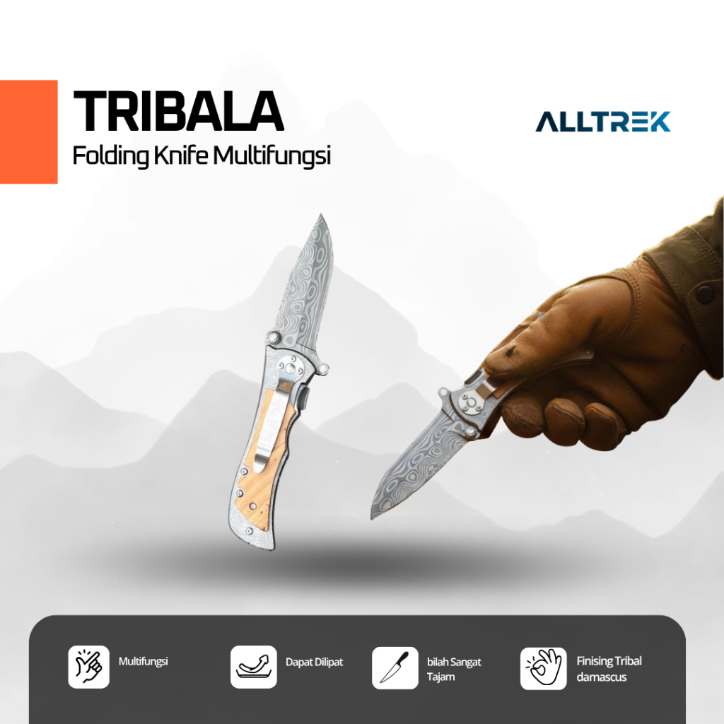 ALLTREK Pisau Lipat Camping/Hiking TRIBAL A Survival Folding Knife