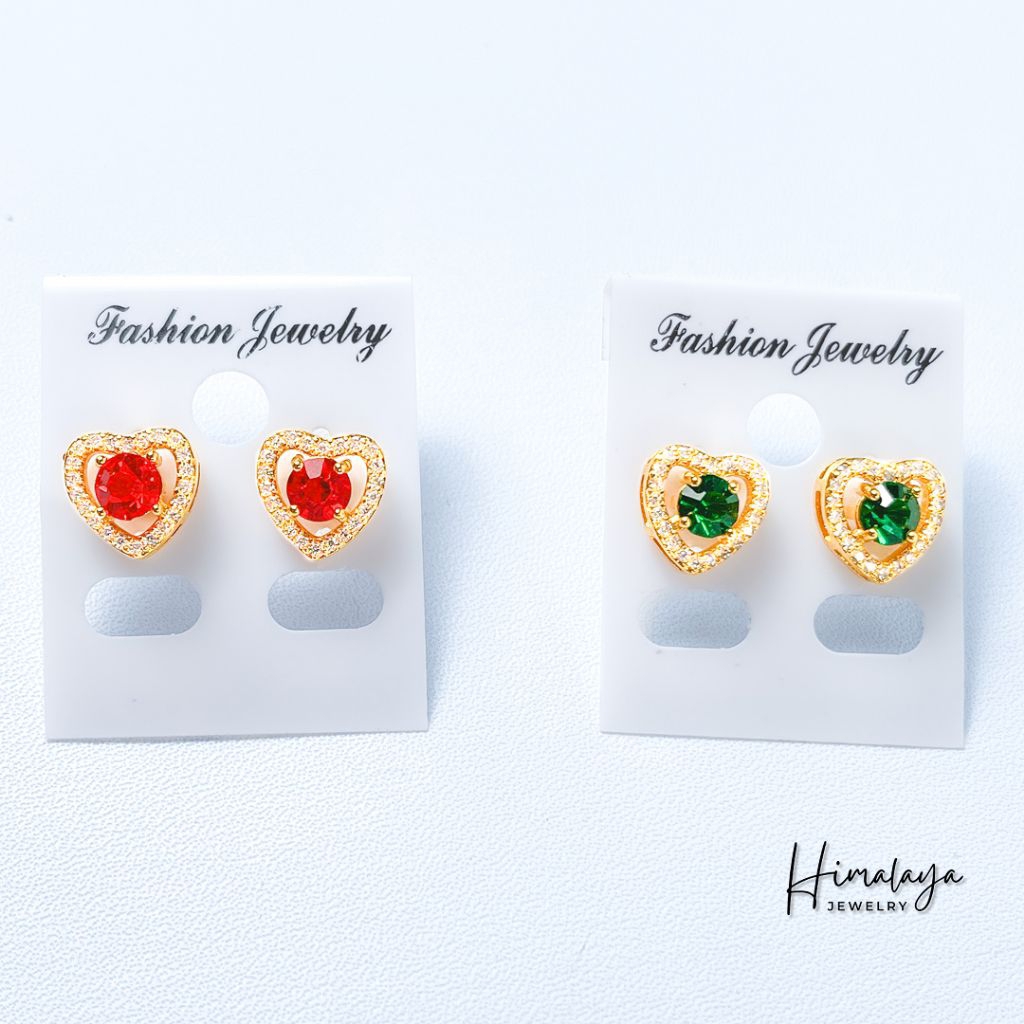 Anting Stud Tusuk Sumpel Motif Love Merah Batu Permata Zirconia Bahan﻿ Tembaga Lapis Emas Hongkong H