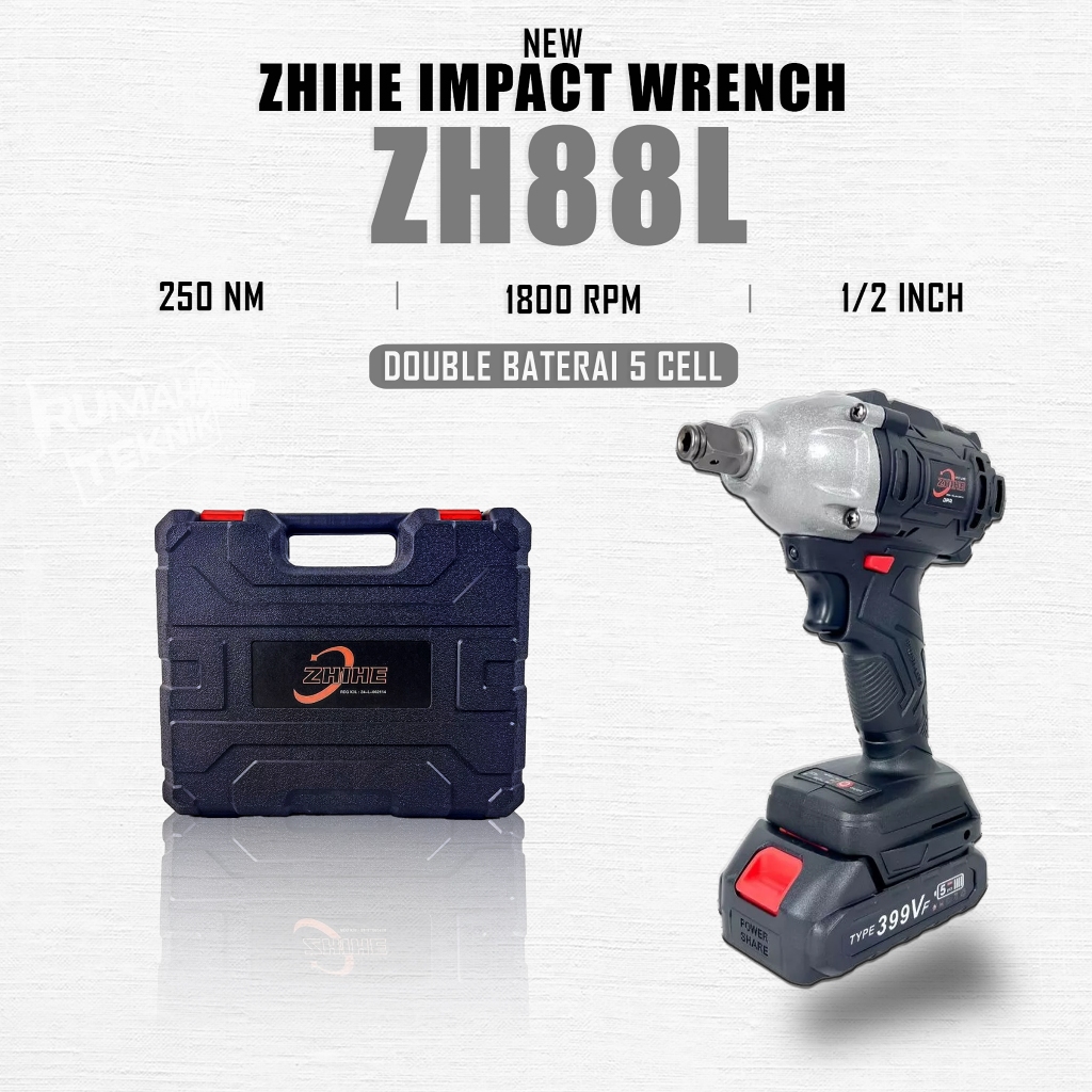 BOR IMPACT WRENCH ZH88L NEW 1/2 INCH 400NM 2 BATERAI FULLSET ACC  ZHIHE ZH88L NEW SUPPORT BY XAPR