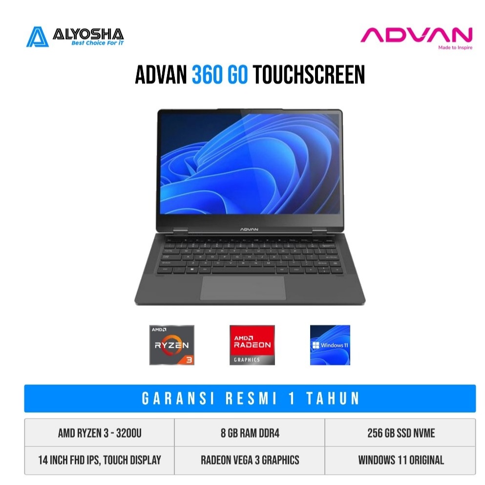 Laptop Advan 360 GO AMD Ryzen 3 3200U 8GB 256GB Win11 14 inch FHD IPS Touch