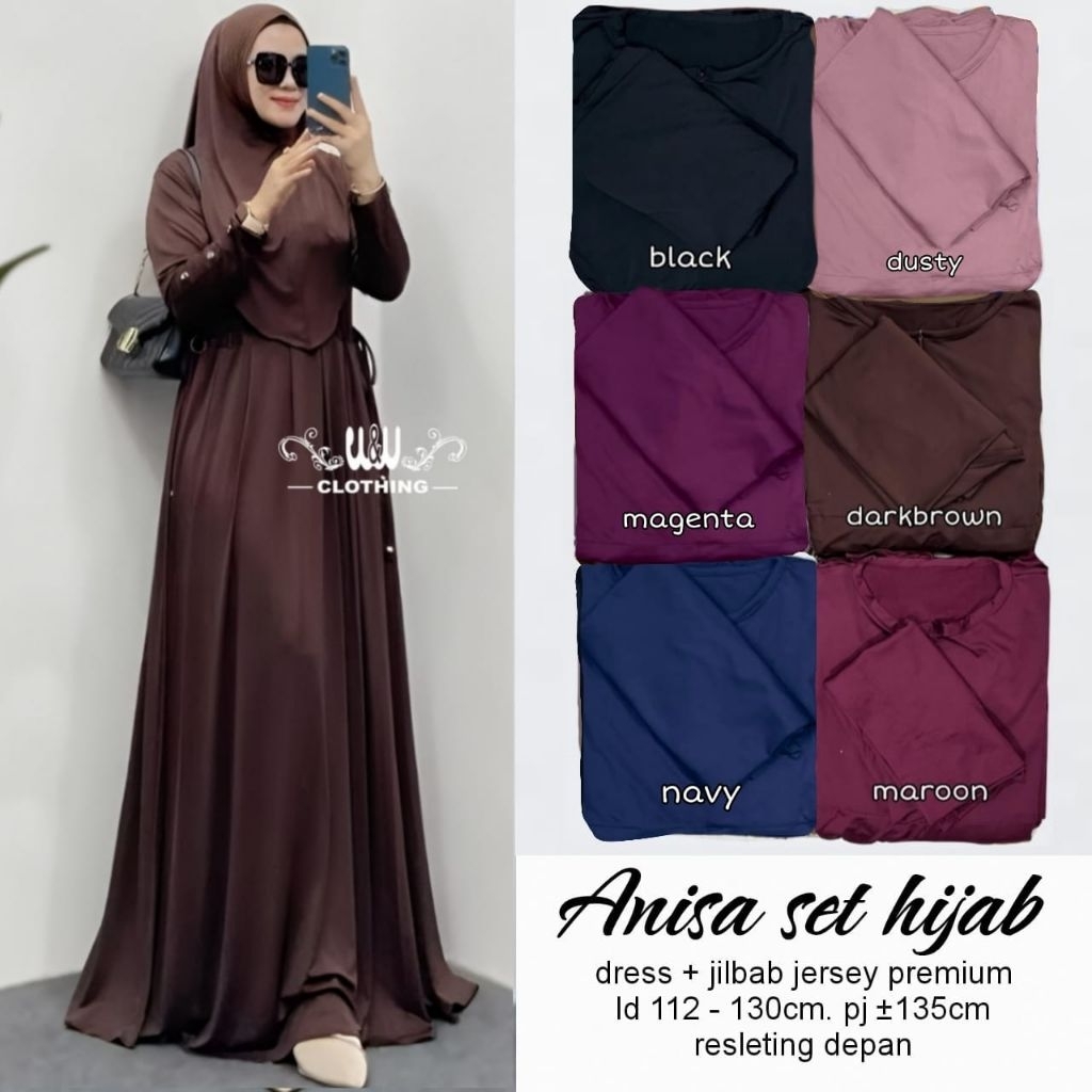 WW -Anisa Set Hijab Wanita Muslimah Dress+Jilbab Jersey Premium • Resleting Depan