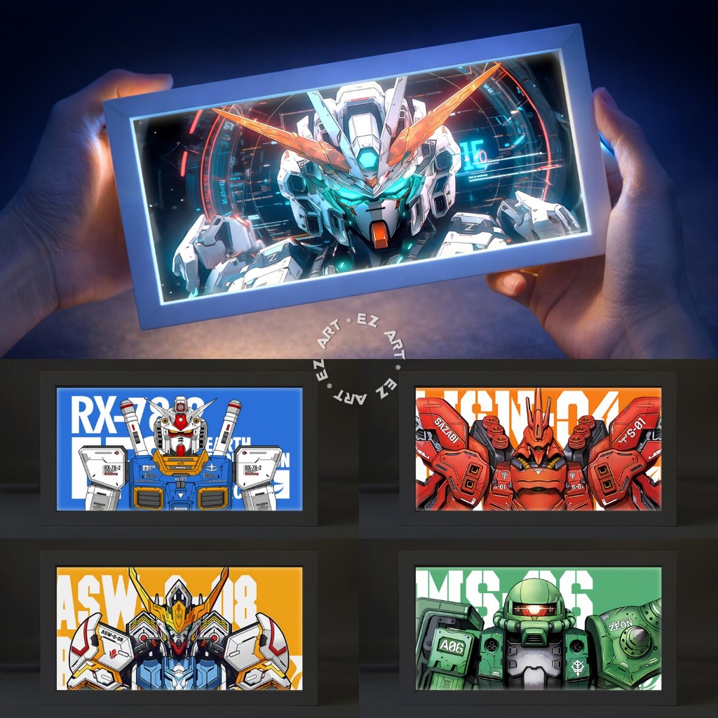 Lightbox Mini Light Painting 3D Gundam Art Edisi Landscape Bingkai Lampu Tidur LED Pigura Hiasan Paj