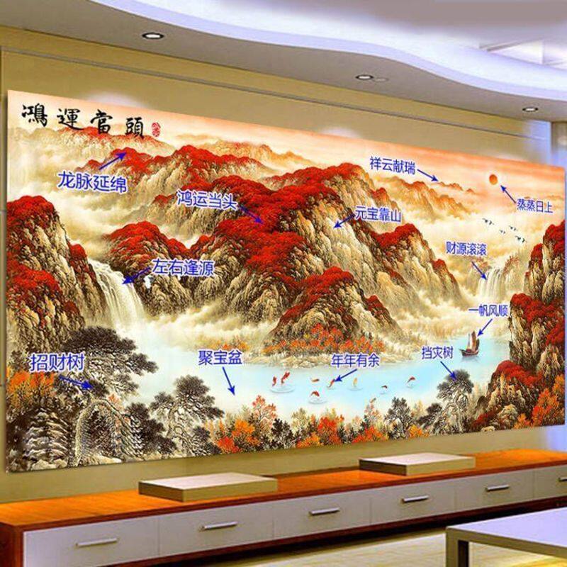 Wallpaper dinding bergaya Tiongkok baru, lukisan pemandangan 3D, kain latar belakang TV, ruang tamu,