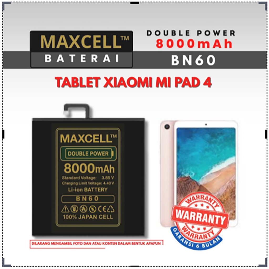 Baterai BN60 compatible Tablet Xiaomi MI PAD 4 Double Power 8000mAH