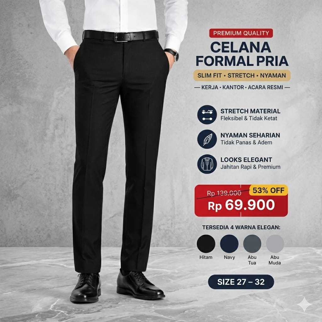 Celana Kantor Formal Pria Celana Kain Slimfit Pria Original Premium