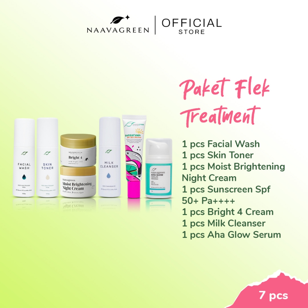 Naavagreen Paket Flek Treatment Lengkap dengan 7 Produk: Facial Wash, Skin Toner, Milk Cleanser, Cre