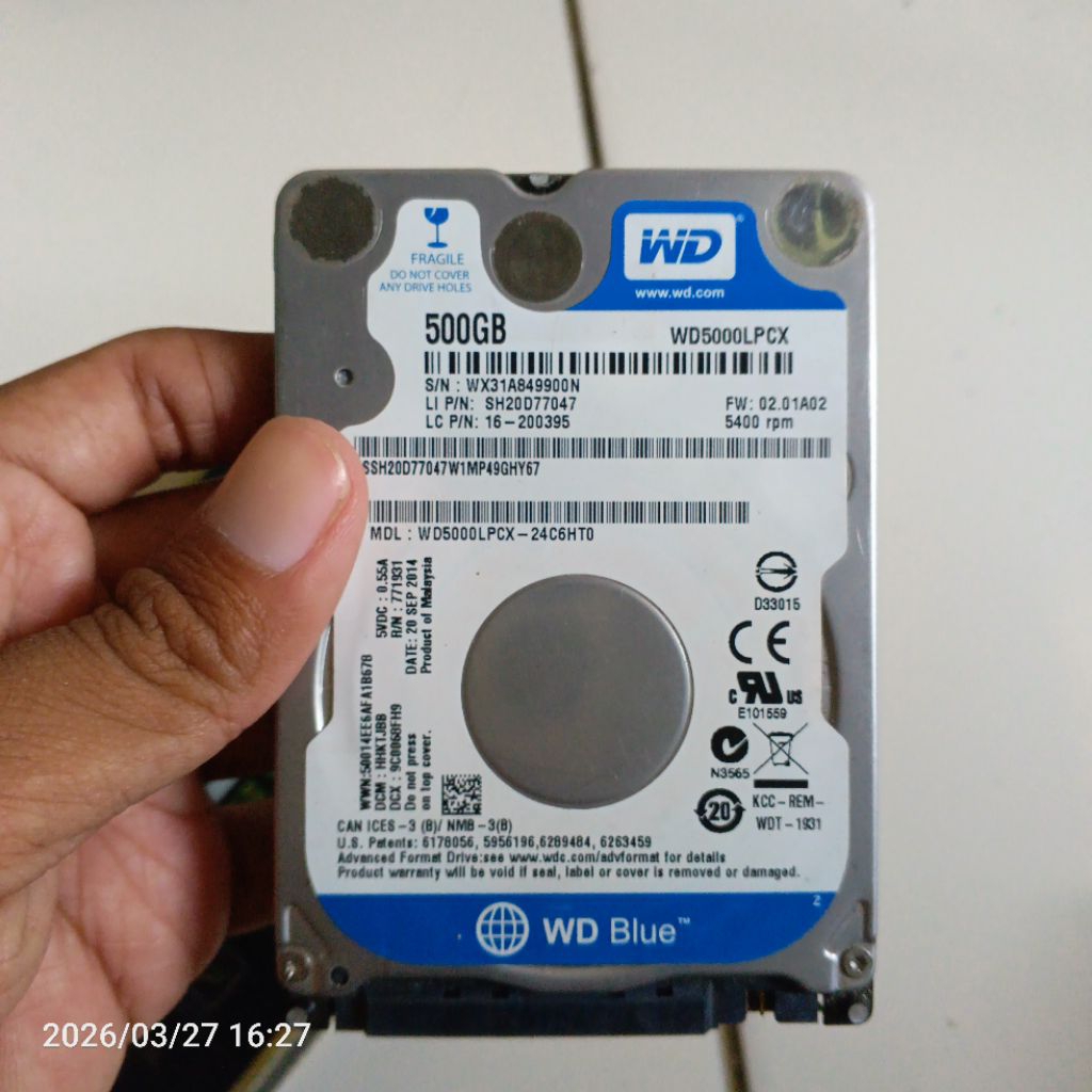 hdd wd 500Gb RUSAK 2.5 Sata
