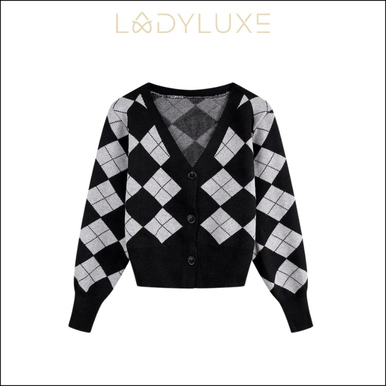 Ladyluxe - SL037 Atasan | Kardigan Tebal Lengan Panjang Wanita Vintage Cardigan Outer Kotak Kancing