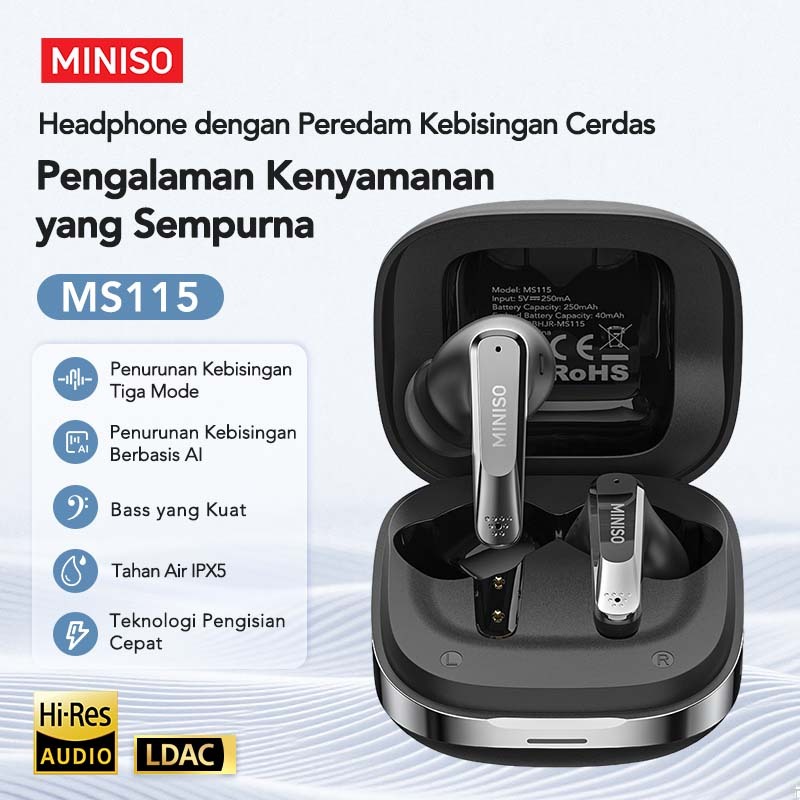 MINISO MS115 Bluetooth Earphone Headset TWS Wireless In Ear Earbuds AI Translation HD Call Noise Red