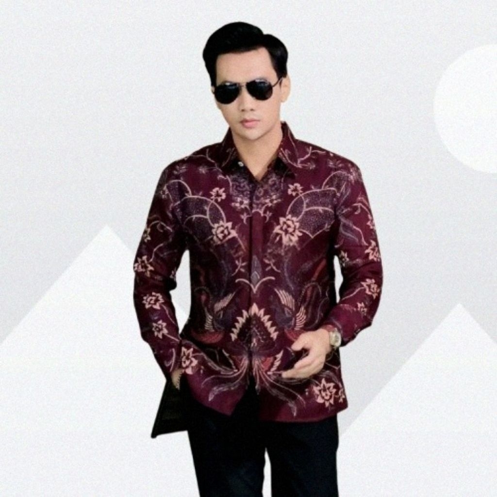 Kemeja Batik Pria Lengan Panjang SULTAN MAROON Slim Fit uk.M