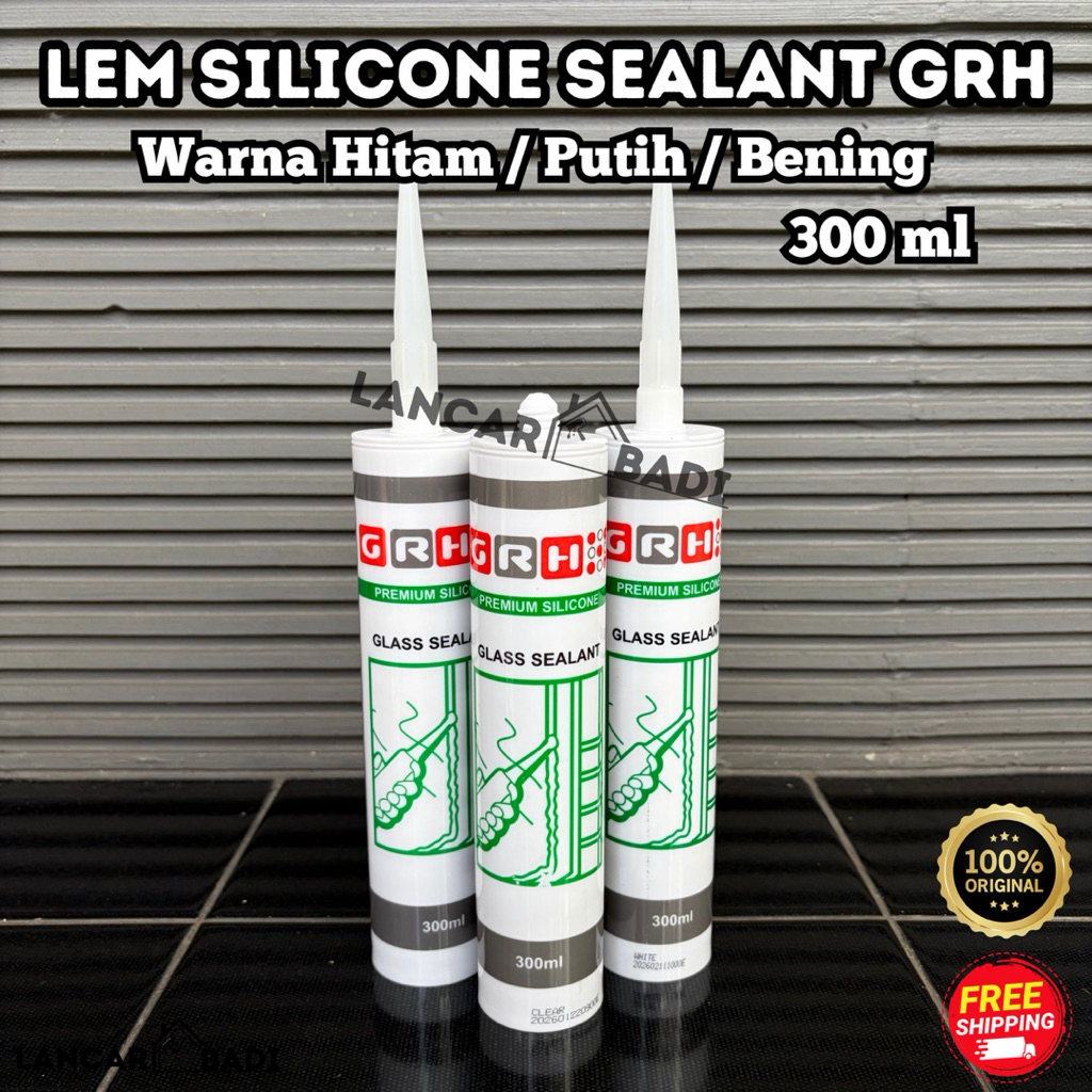 GRH Lem Silicone Sealant GRH warna Hitam, Putih, Bening 300ml | Sealant Asam Lem Kaca GRH warna Blac