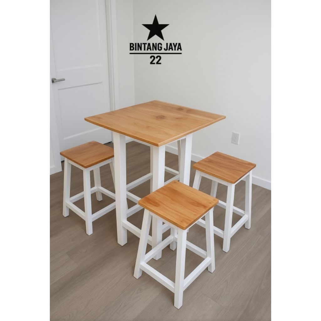 Meja Makan 4 Kursi Kayu Mahoni Meja Cafe Minimalis 1 Set Murah