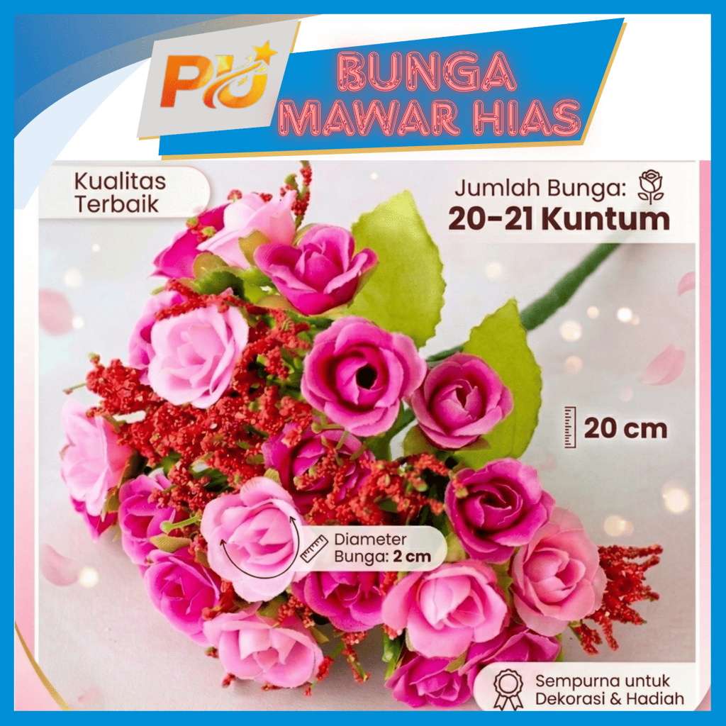 Bunga Mawar Mini Artificial 1 Tangkai Tanpa Pot | Mawar Palsu Plastik untuk Buket & Dekorasi Rumah |