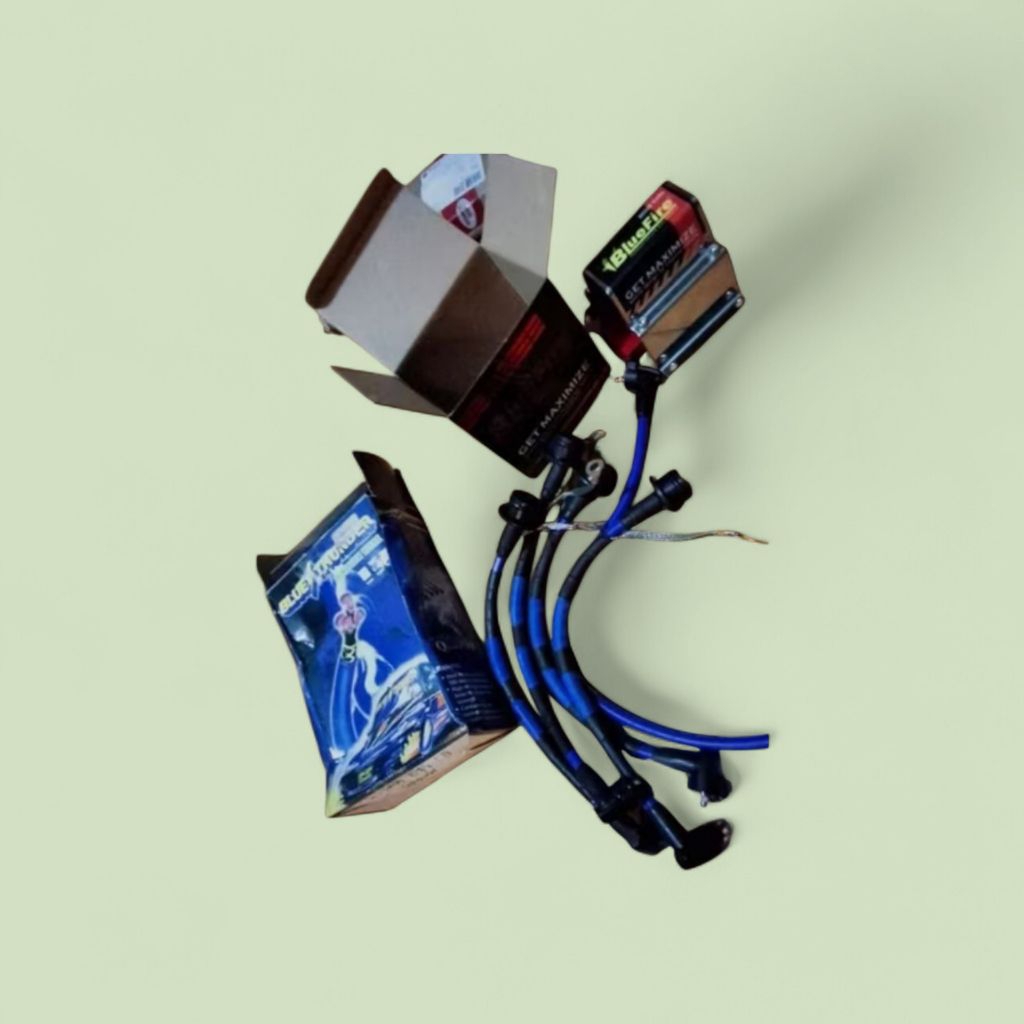 Paketan Racing Kabel Busi Mobil Toyota Kijang EFI 1.800 CC Blue Thunder + Grounding + Coil Racing Bl