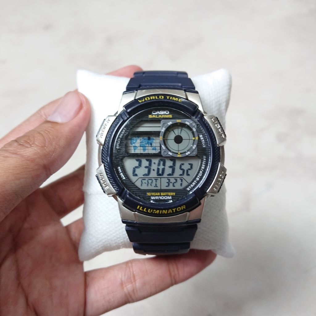 Jamm Tangan Casio AE-1000W Silver-Navy Pria Wanita Second Bekas