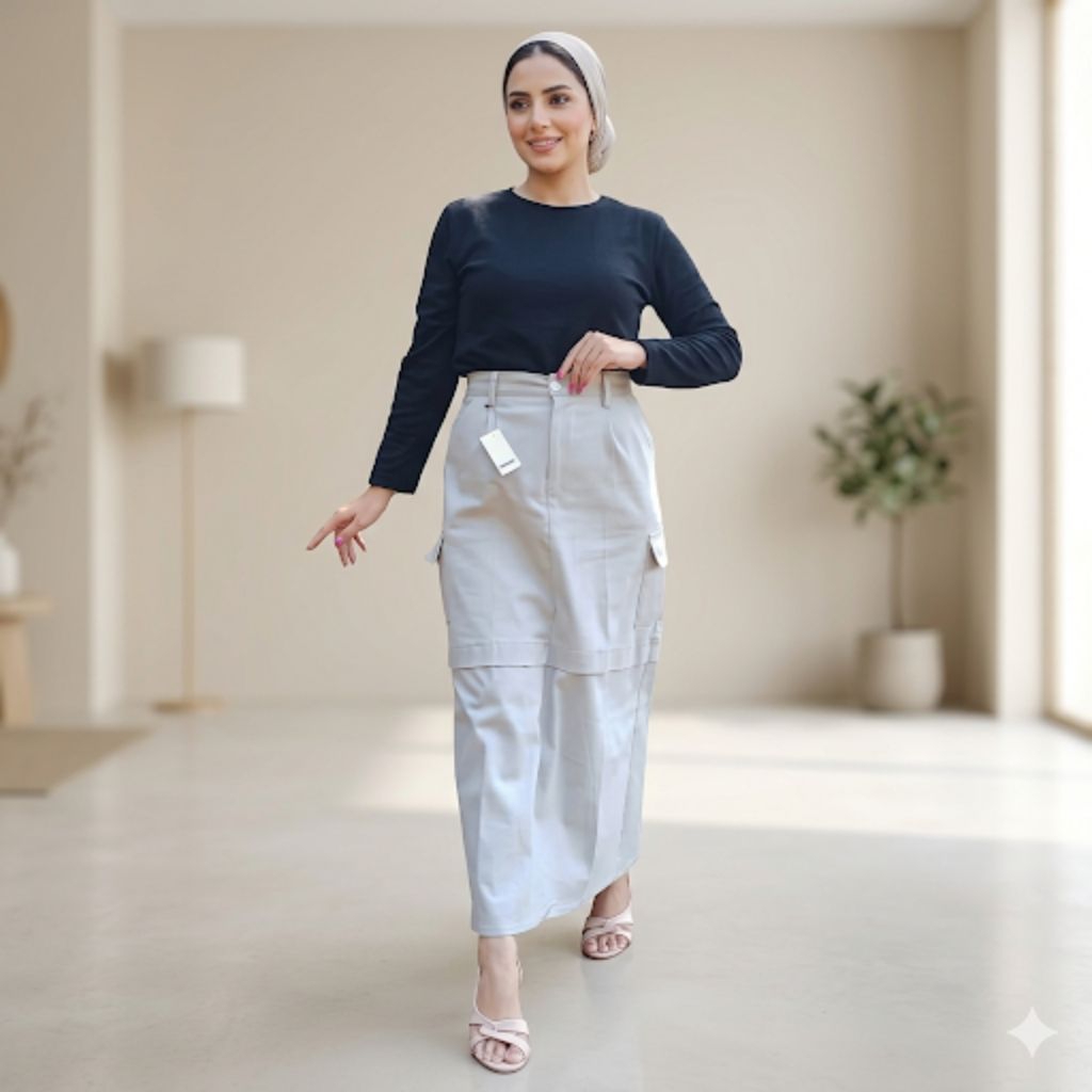 rok kargo wanita panjang kargo korea style hijab premium