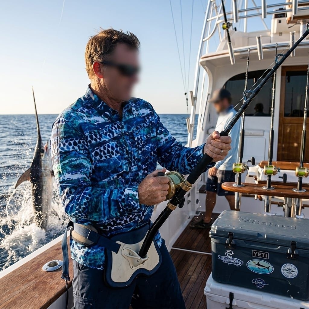 Reel Legends Mens Saltwater II Long Sleeve UPF Fishing Shirt, Blue