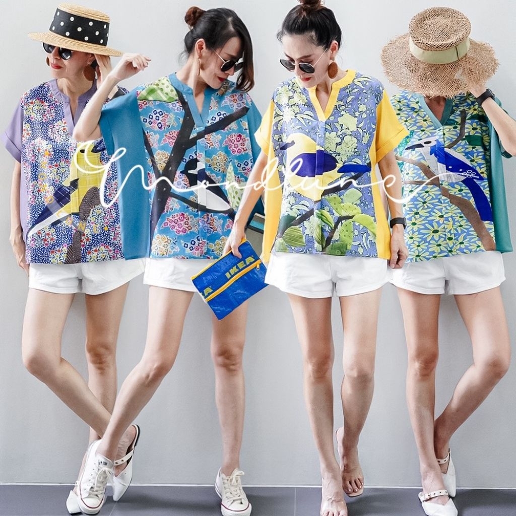 Atasan/blouse/pakaian/baju wanita silk linen premium import Bkk lengan pendek