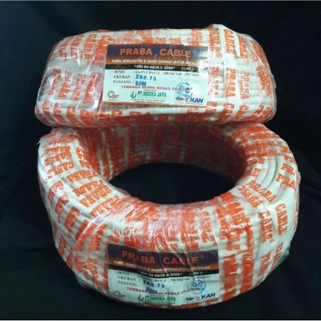 Kabel Listrik NYMHYO 2x0,75 Praba Original Tembaga Asli 50 Meter SNI LMK