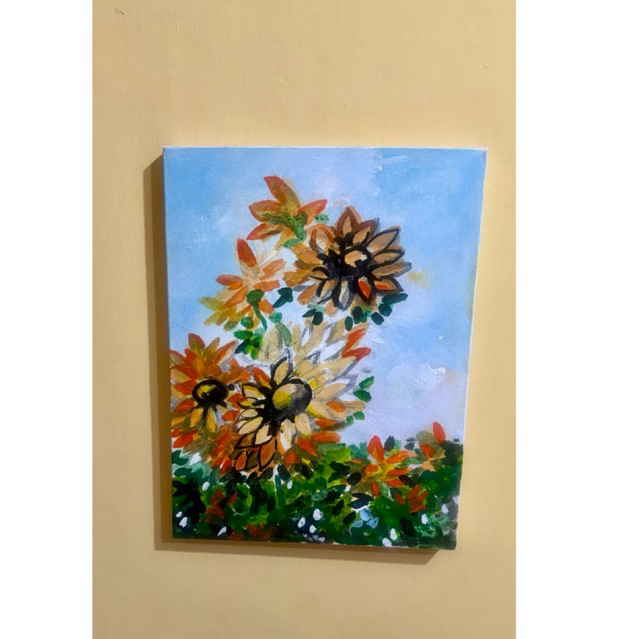 Lukisan Tangan Bunga Matahari - Dekorasi Dinding Handmade - Hiasan Dinding Rumah Minimalis - Lukisan