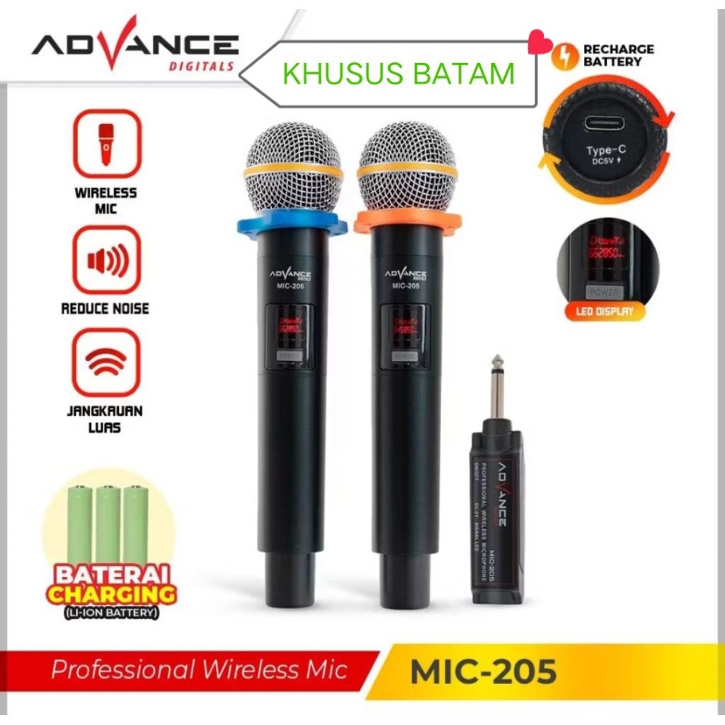 2PCS MIC ADVANCE WIRELESS ANTI NOISE DOUBLE MIC WIRELESS