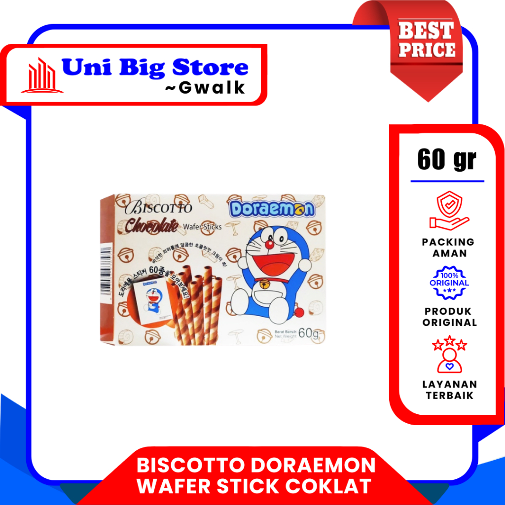 BISCOTTO BISKITOP DORAEMON CHOCOLATE WAFER STICK ASTOR ROLL COKLAT SNACK COKLAT 60 gr