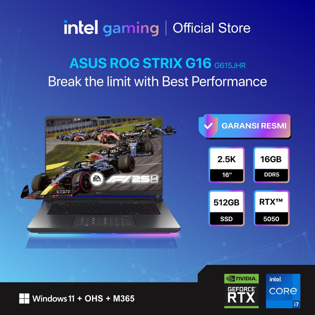 ASUS ROG STRIX G16 G615JHR I7 14650HX RTX5050 8GB/ RAM 16GB 512GB W11+OHS 16.0 ROG NEBULA WQXGA 240H