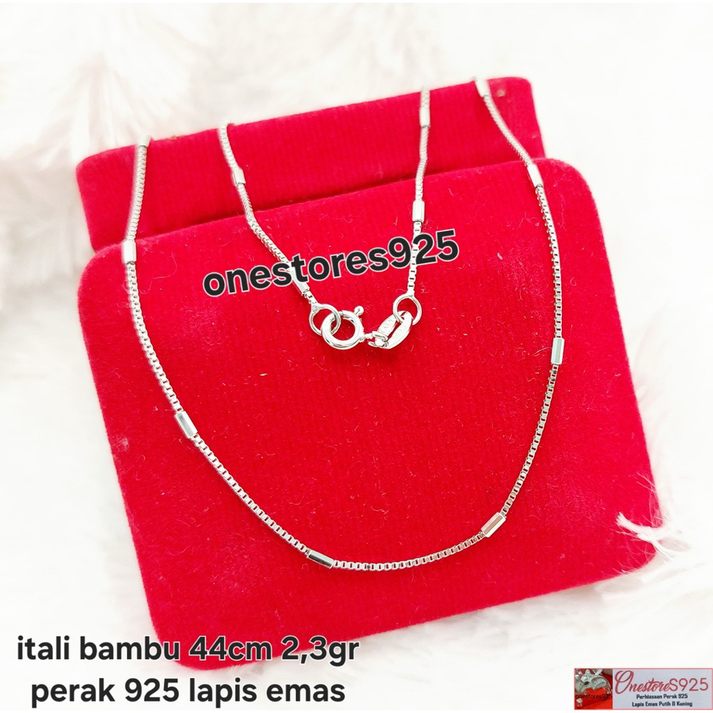 KALUNG PERAK WANITA ITALI BAMBU SILVER 925 LAPIS EMAS PUTIH