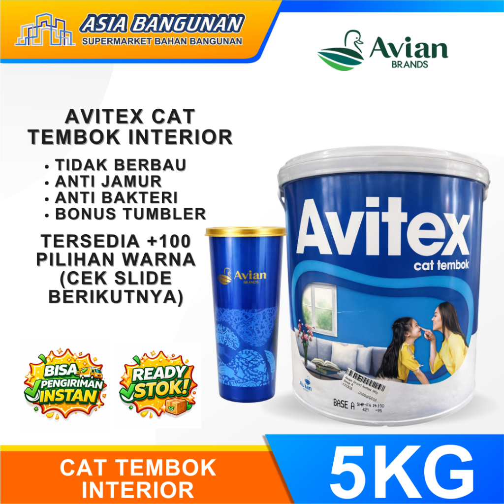 Avitex Cat Tembok Interior 5KG - Cat Plafon Gypsum & Dinding Warna Cerah