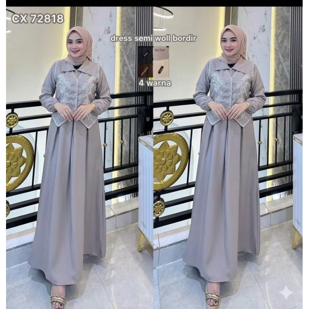 gamis rompi tempel bordir simple busui lengan karet