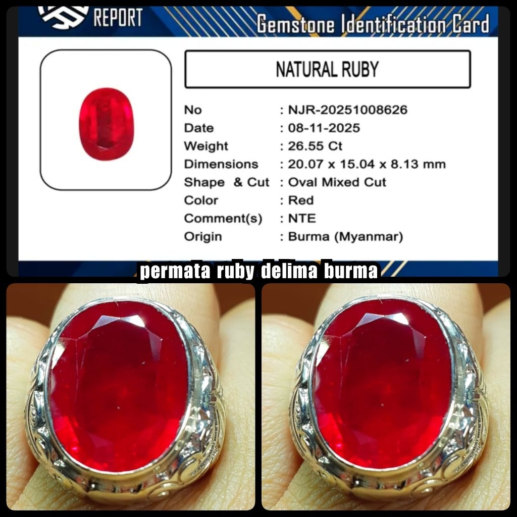 batu ruby delima burma super jumbo + ring perak ukiran asli