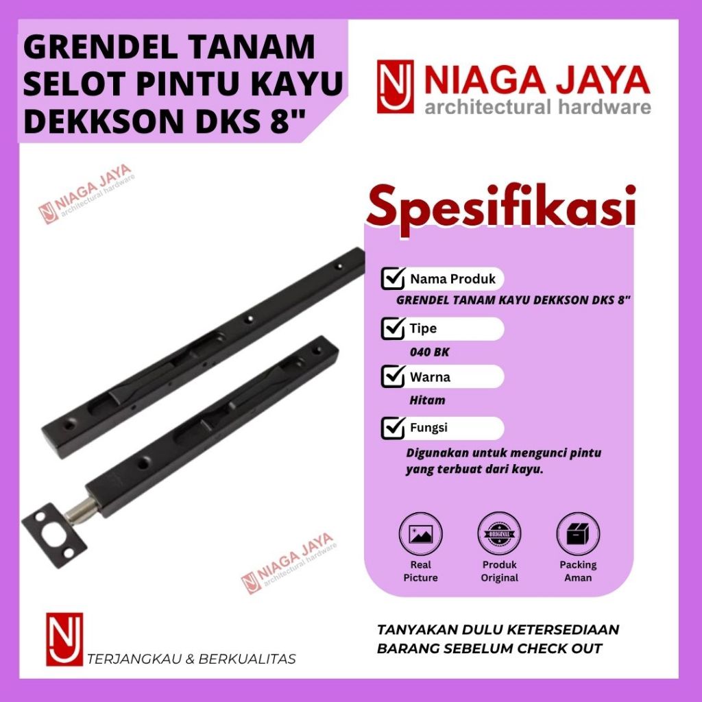 FLUSH BOLT DEKSON ORIGINAL GRENDEL TANAM SELOT PINTU KAYU DEKKSON 8" HITAM