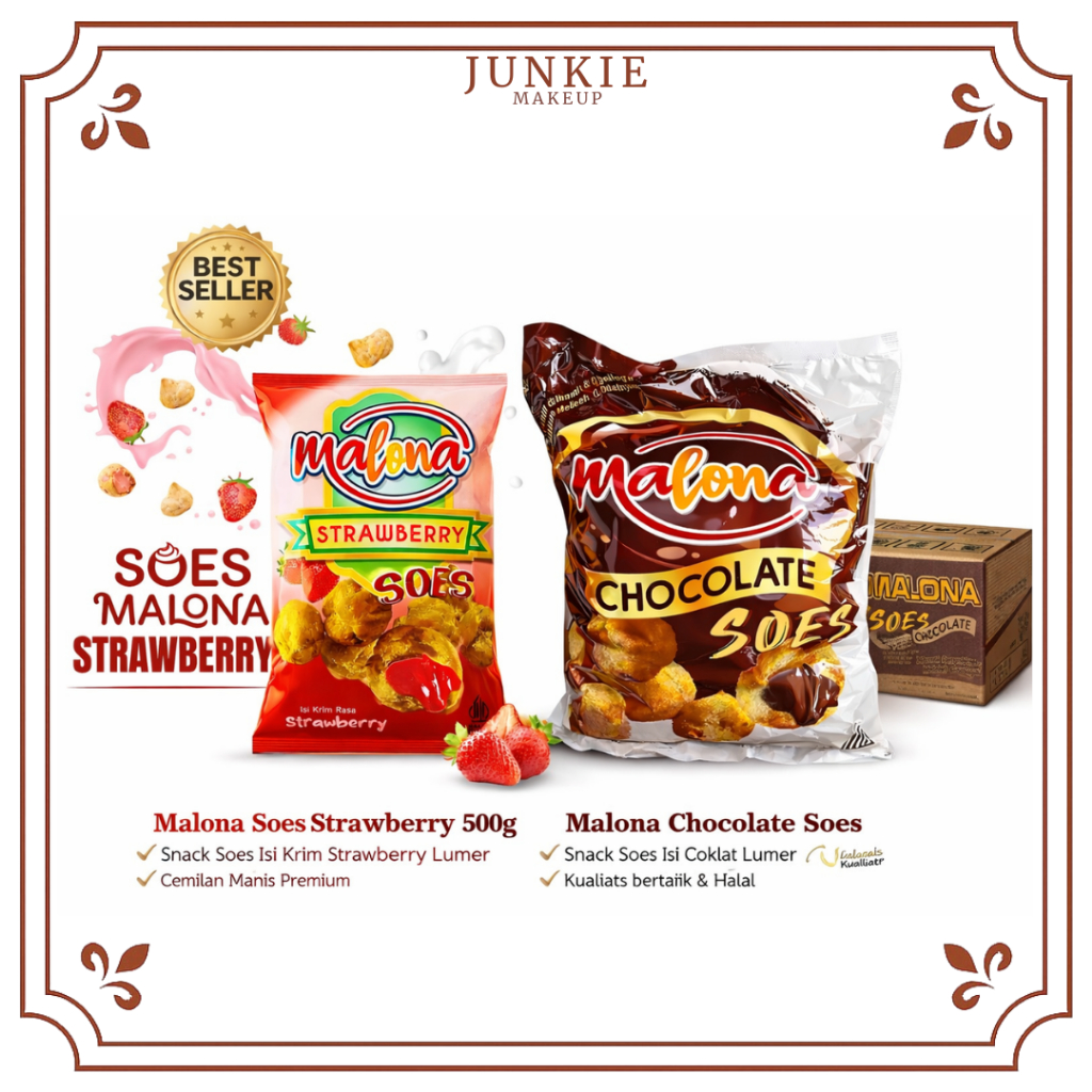 Malona Soes Rasa Coklat / Strawberry Cemilan Soes Lumer Cemilan Manis Premium 500GR - JUNKIE MAKEUP