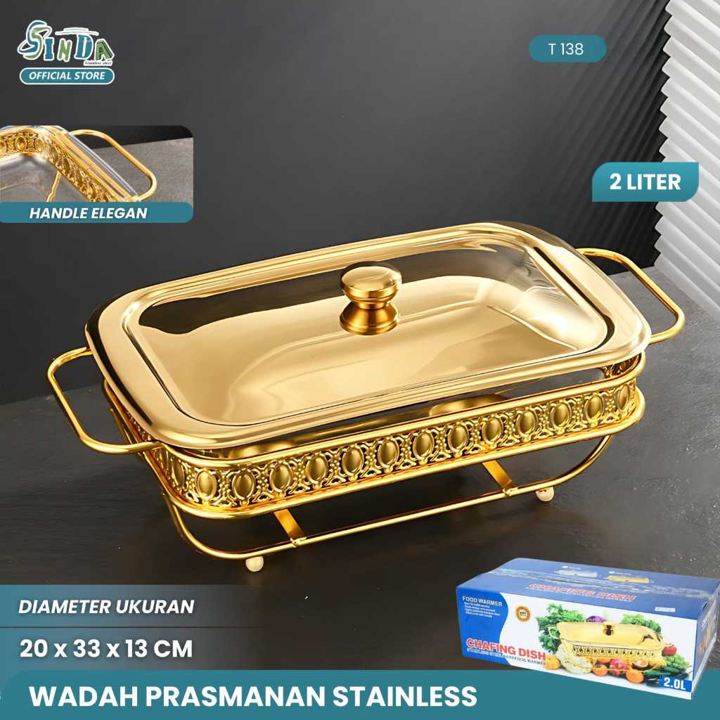 Prasmanan Gold ~ Wadah Prasmanan Stainless Stell Emas 2 Liter T 138