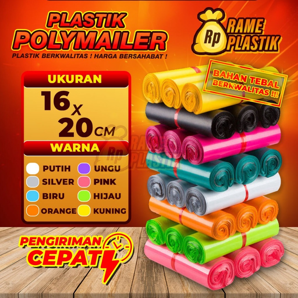 Plastik Packing Polymailer Warna Lengkap Ukuran 16x20 cm 1 Karung isi 100 ROLL untuk Olshop Baju, Je