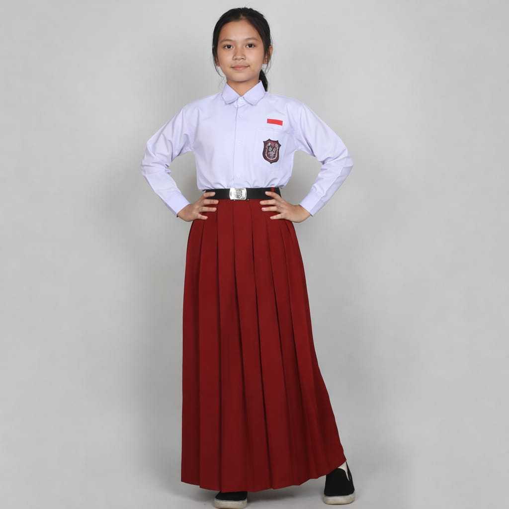 Baju setelan seragam merah putih sd perempuan lengan panjang rok panjang merah pakaian seragam sekol