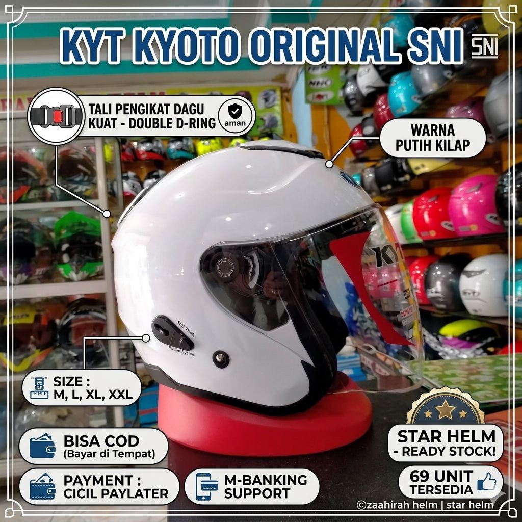 helm KYT Kyoto warna putih glosy original dot sni