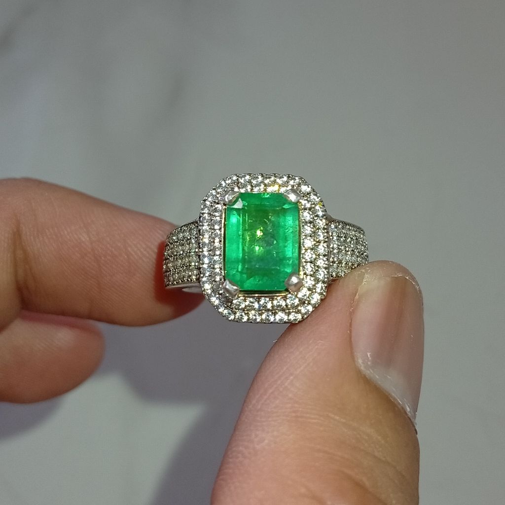 Batu Zamrud Natural Emerald Beryl ring perak Handmade microsetting