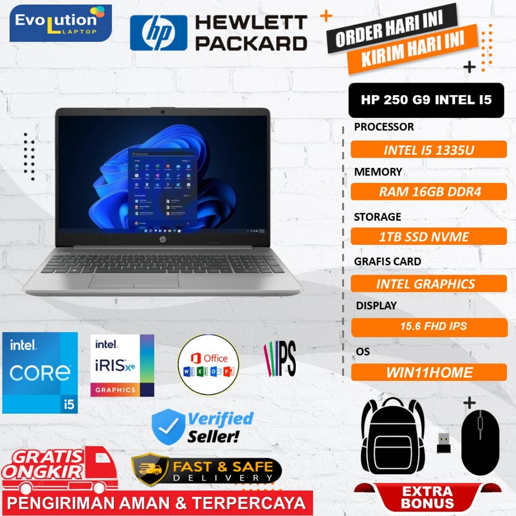 Laptop HP 250 G9 INTEL I5 1335U 16GB 512GB 15.6 FHD IPS WIN11HOME