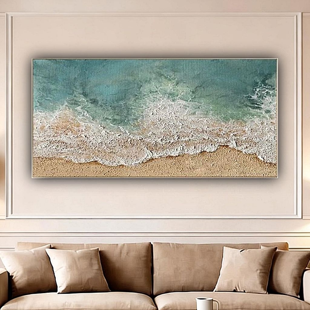 Lukisan Abstrak Kanvas Modern Minimalis - Ombak Teksture Timbul - Hiasan Dinding Ruang Tamu Mewah - 