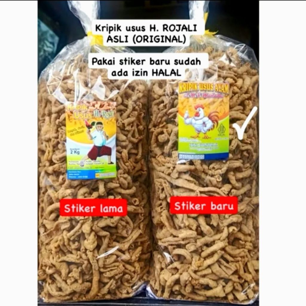 kripik usus rojali original dan pedas daun jeruk