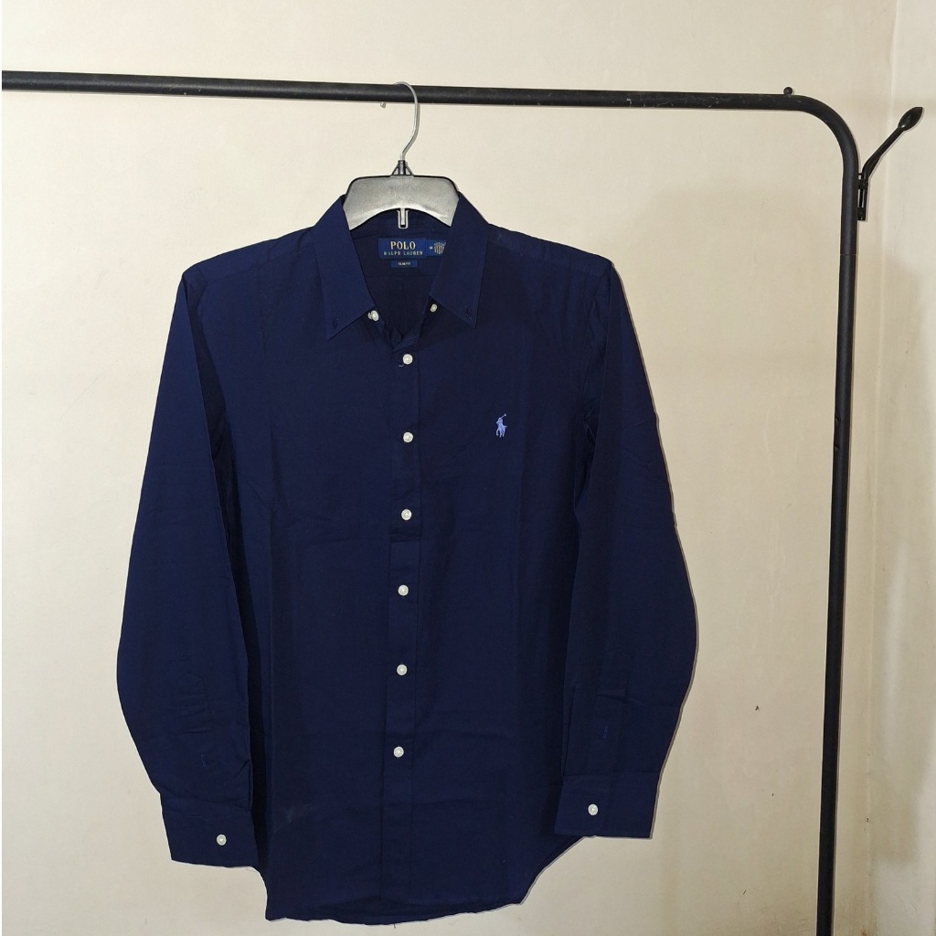 Kemeja Navy Blue Pony Polo Ralph Lauren Pria Wanita Cotton Second Original