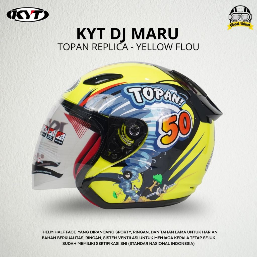 HELM HALF FACE KYT DJ MARU KYT DJMARU MOTIF TOPAN RC YELLOW BLACK