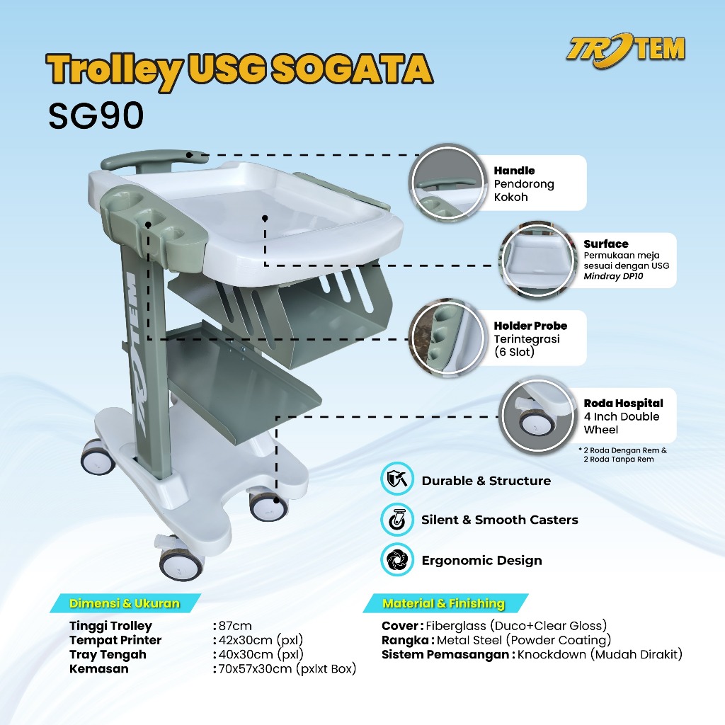 Trolley USG Sogata type SG90 Premium - Metal Steel dengan Finishing Powder Coating by TROTEM